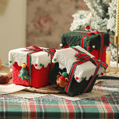 Christmas Gift Box Decoration Thick Velvet Gift Box with Bow Plush Xmas Candy Box for Holiday Home Garden Party Decor