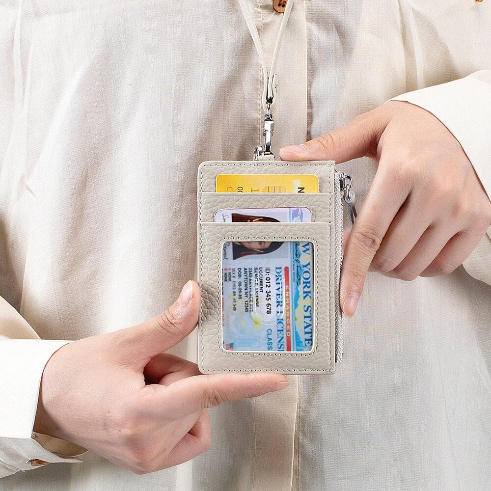 New Japanese ID Card Cover Made of Genuine Leather Easy Pull Buckle Card Bag Multi Functional Neck Hanging ID Card Holder