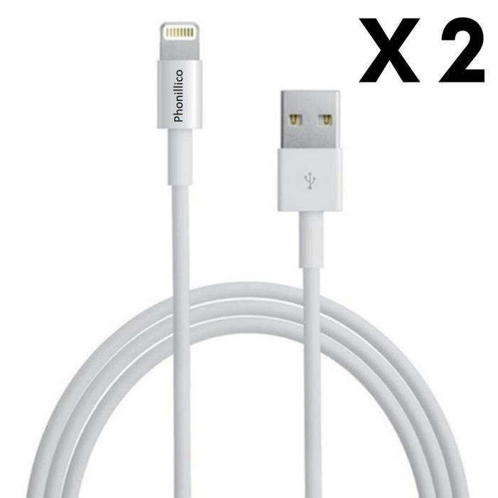 Pack of 2 White USB Charger Cables for iPhone 11 / 11 PRO / 11 PRO MAX - Charger Cable Measures 1 Meter [Phonillico®]