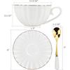 Set of 6 Royal Tea Cups and Saucers with Gold Trim, 8 Oz White Porcelain Tea Set & British Coffee Cups, White Latte Cups and
