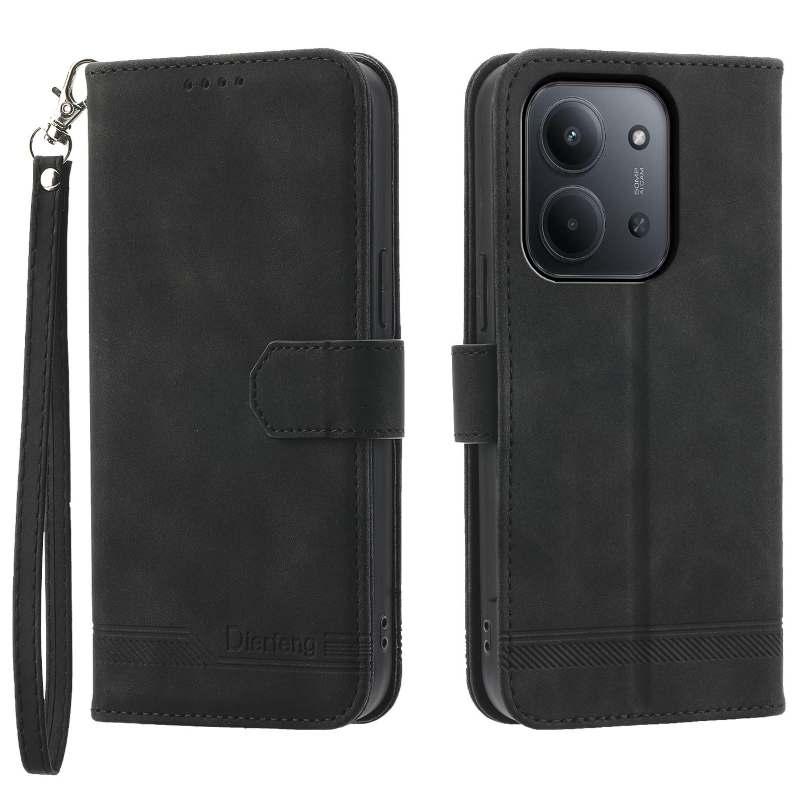 

DIERFENG DF-03 For Xiaomi Redmi 15C 5G (EU) (173mm)/4G (EU) (173mm) Case Lines Imprint Wallet Leather Phone Cover with Wrist Strap F