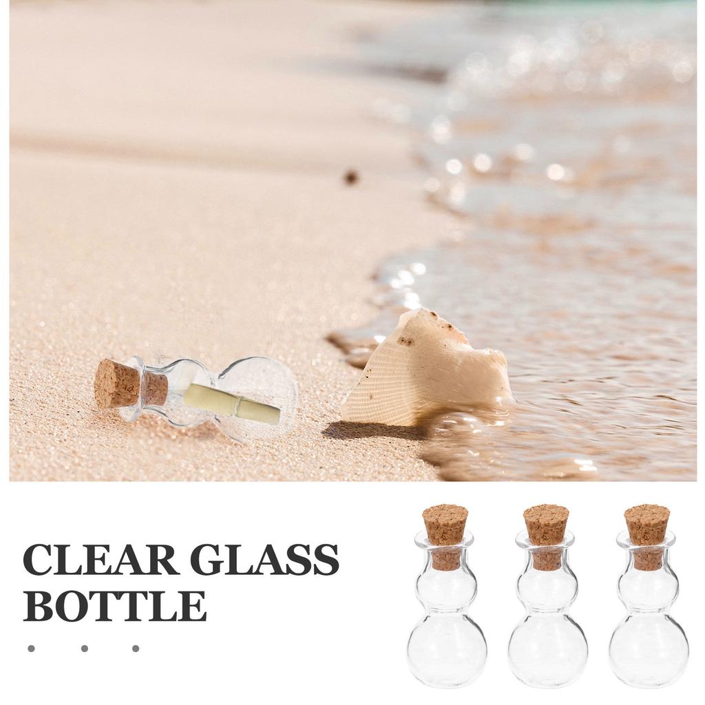 3pcs Wishing Bottles Clear Corked Drift Bottle Glass Corked Diy Bottle For Perfume Storage Jar Gourd Shape Decor