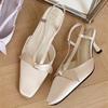 Fashion Elegant Bow Satin Square Toe Pumps Women Fashion Narrow Band Kitten Heel Design Slide Sandals Comfort Casual Brand Dress Shoes