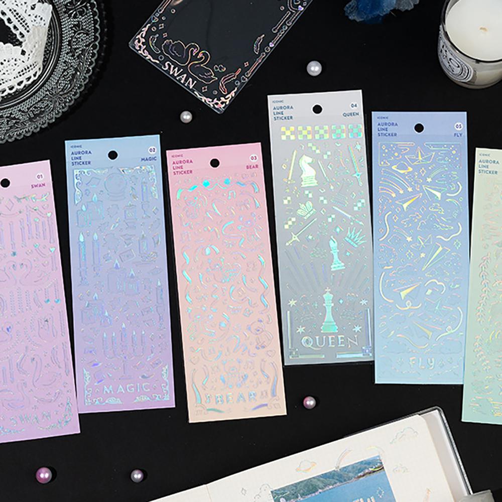 Aurora Line Laser Stickers DIY Photo Decoration Base Collage Materials Handbooks Stationery, Star Small Card Decoration