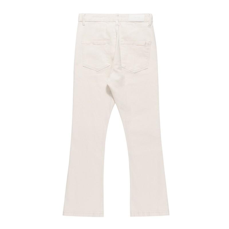 Mens Solid Color Flared Jeans Casual Streetwear Loose Denim Pants Trendy Hip Hop Style