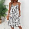 Summer new European and American printed suspender dress holiday style V-neck A-shaped skirt fashion beach skirt