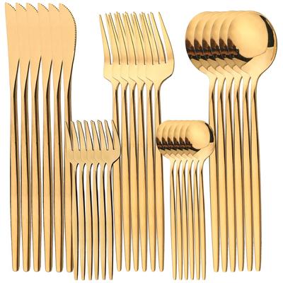 30Pcs Dinnenrware Set Stainless Steel Gold Cutlery Set Knife Fork Spoon Tableware Kitchen Flatware Mirror Dinner Home Service