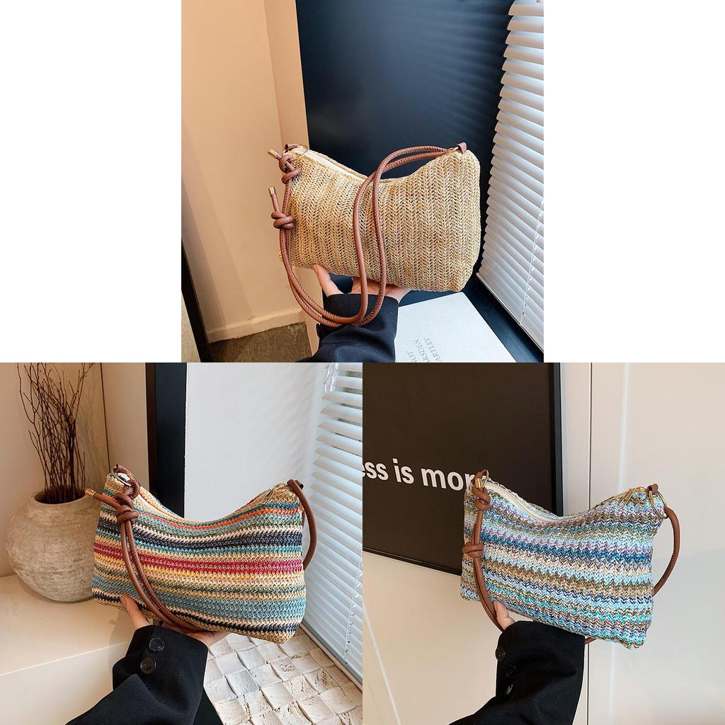 Summer Women Woven Bag With Zipper Closure For Casual Daily Use