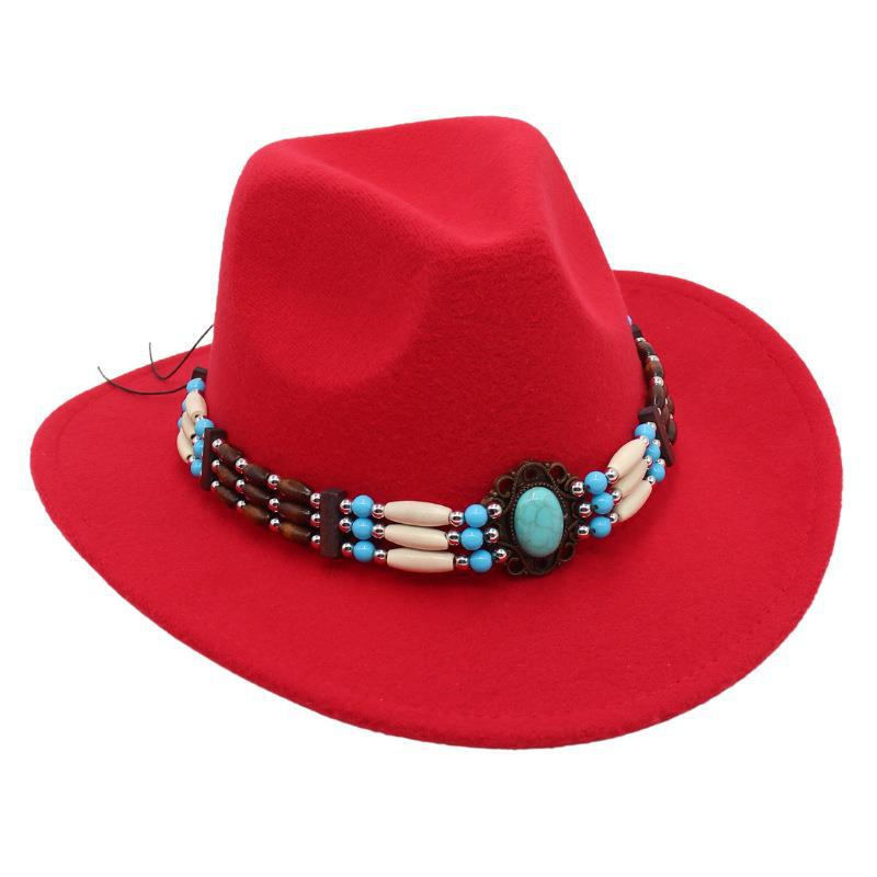 Ethnic Style Western Cowboy Top Hat Turquoise Horseback Riding Jazz Hat Crimped Felt Hat Literary And Retro Sun Hat