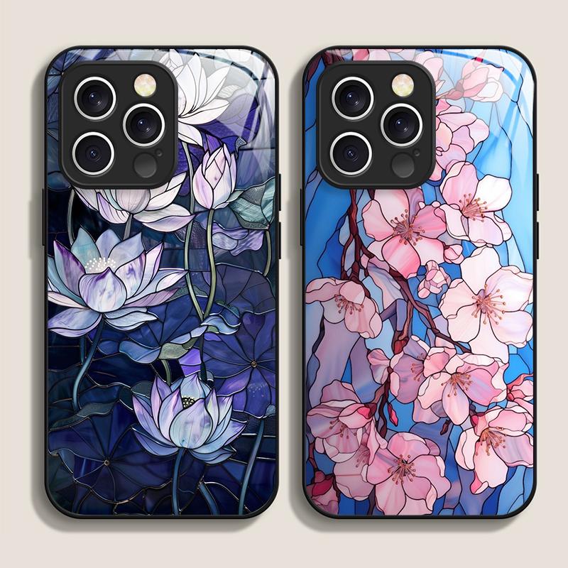 Custodia per Telefono in Vetro Temperato Fiore di Orchidea Loto Fioritura Petali Grandi per IPhone 17 16 Pro Max 15 14 13 12 Mini 11 X XS Plus Copertura
