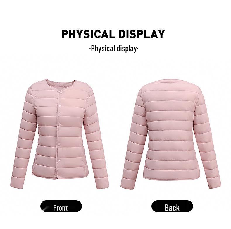 Women's Slim Fit Lightweight Crew Neck Down Jacket - Korean Style Warm Cotton-Padded Coat