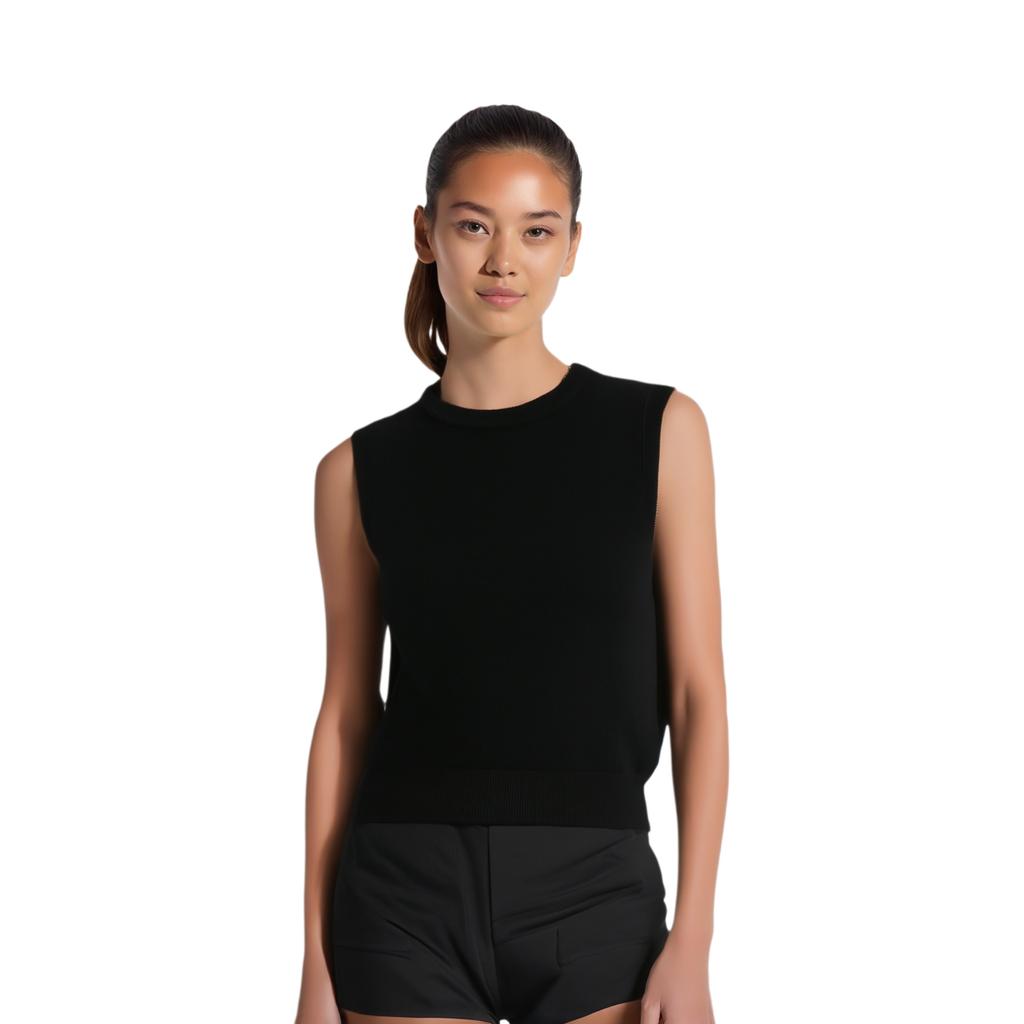ONITSUKA TIGER Solid Color Pullover Round Neck Knitted Vest Women Tops 2182B455-001