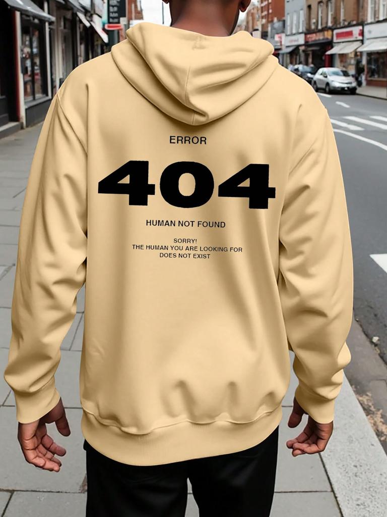 Error 404: Human print not found. Unisex hooded sweatshirt, street style, casual, sporty, hip-hop, autumn/winter, men's long-sleeved sweatshirt.