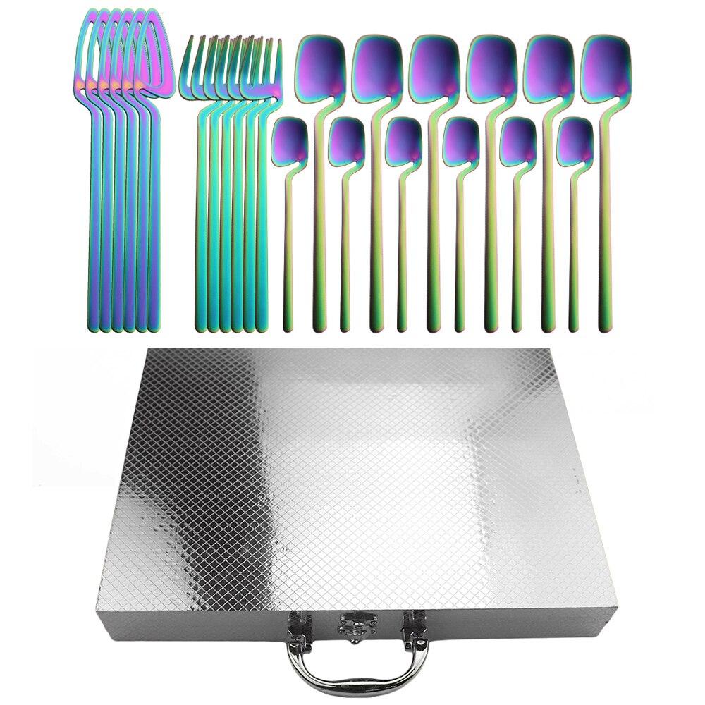 24Pcs Dinnerware Set 304 Stainless Steel Knife Fork Coffee Spoon Wedding Party Travel Home Luxury Silverware Cutlery Set With Silver Gift Box