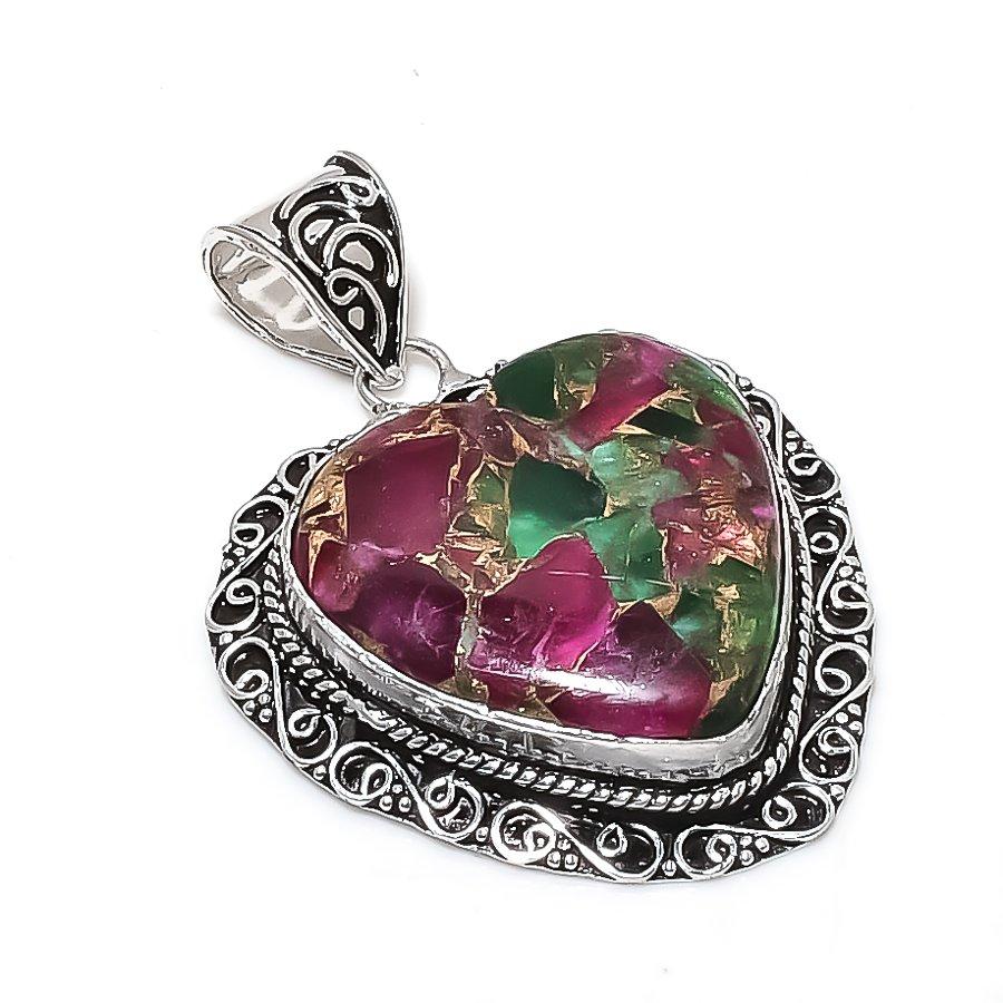 Natural Copper Ruby Zosite Gemstone 925 Sterling Silver Pendant 2.09  ETC-14063