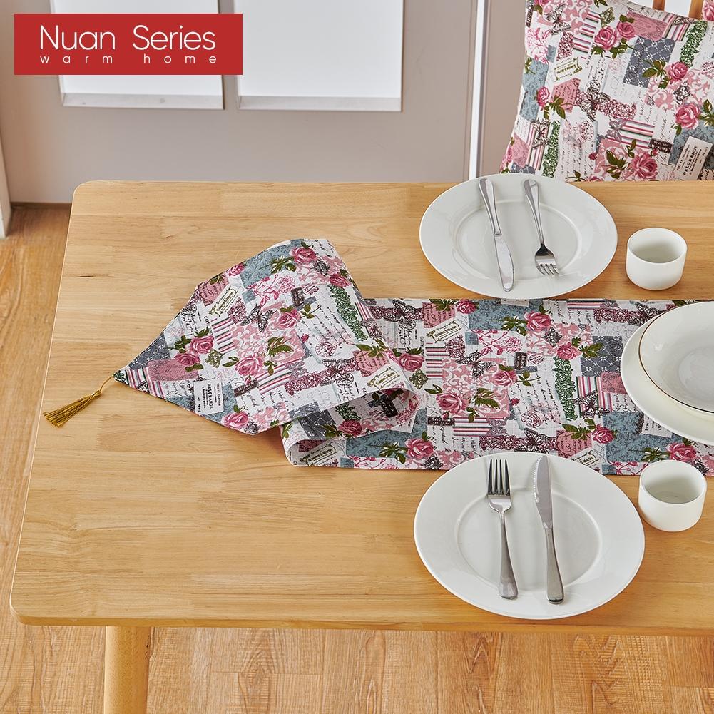 1PC Nuan Series French Romantic Retro Curtains Pink Rose Printed Tassel Table Runner for Dinner Table Decor Kitchen for Home Table Home Decor
