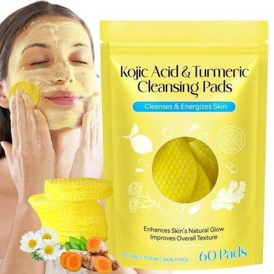 Kojic Acid and Turmeric Cleansing Pads, Turmearic Cleansing Pads with Vitamin B5, Vitamin C, Turmeric Cleansing Pads for Dark Spots, Oily and Dry S