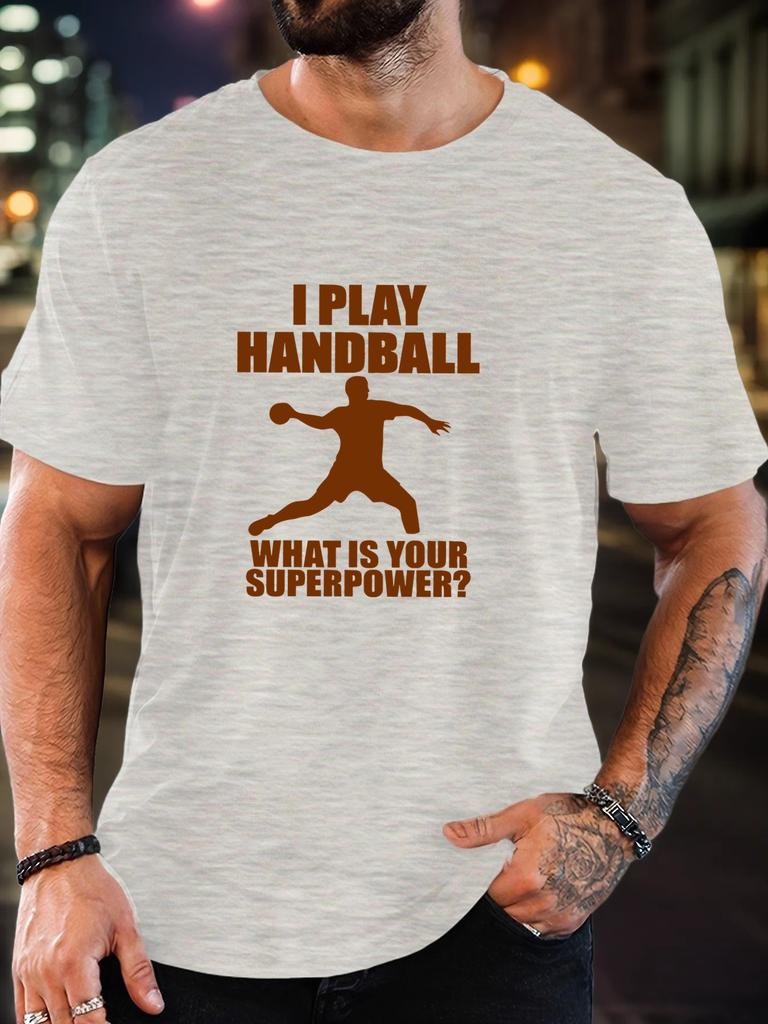 Unisex Black Crew Neck Tee Brown Handball Player Silhouette I Play Handball Sport Slogan Soft Cotton Male Casual Daily Short Tops