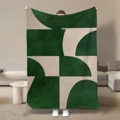 1 Stück smaragdgrün beige abstrakt minimalistische Flanelldecke bequem, warm und weich Sofadecke geeignet für alle Jahreszeiten