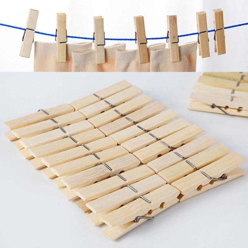 Pack of 20 Natural Bamboos Clothespins Bamboos Clip With Rustproof Spring for Laundry Craft Home Organization