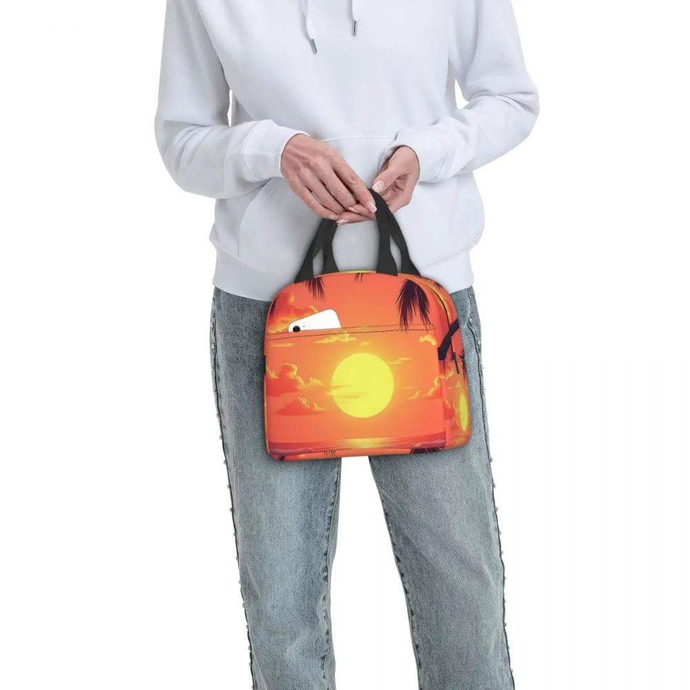 Summer Beach Sunset Palm Tree Design Insulated Lunch Bag for Women Kids Leakproof Food Boxes Thermal Lunch Box Tote