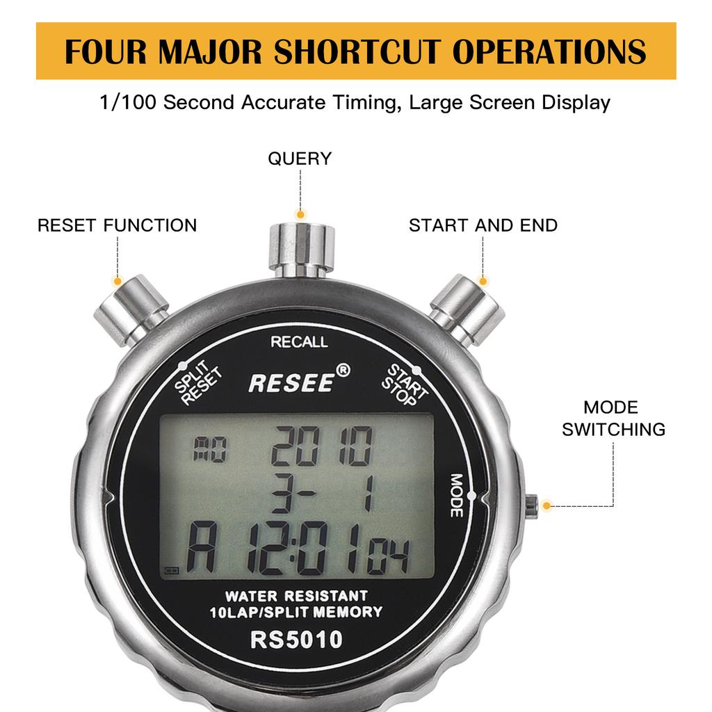 Digitale Stoppuhr für Leichtathletiktrainer, 1/100 Sekunde genaue Zeitmessung mit Countdown