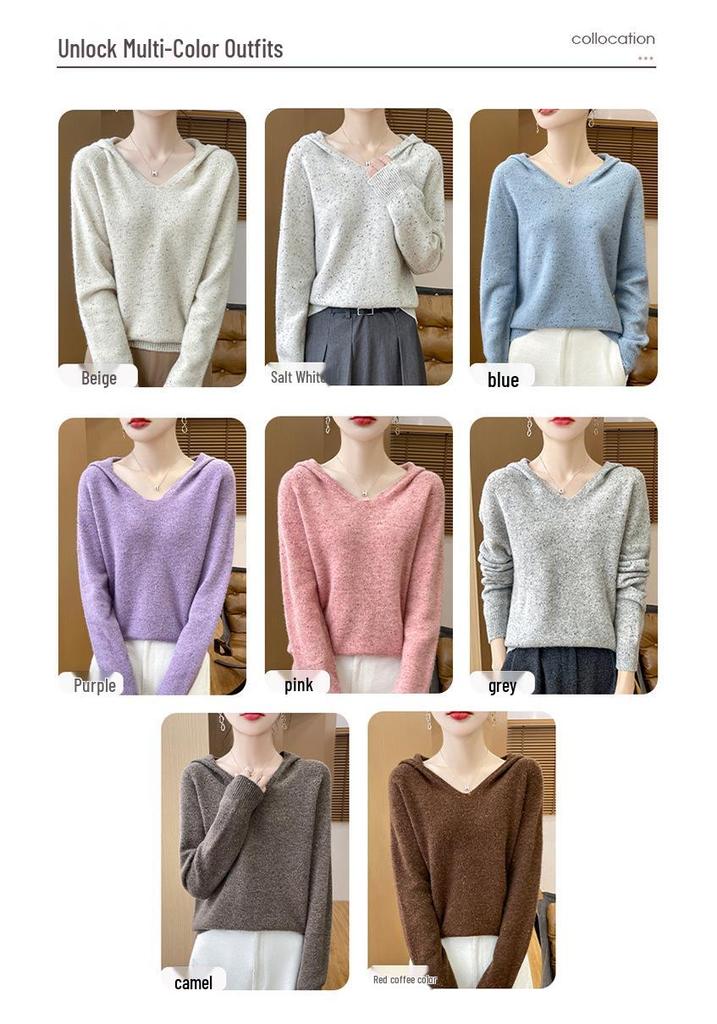Women's 100% Pure Wool Hooded Knit Sweater - Cashmere, Thick, Loose Fit for Autumn/Winter