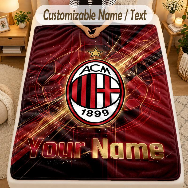 Flannel BlanketAC Milan Custom Name Text Personalized Soft Warm Throw Blanket Home Decor Gift