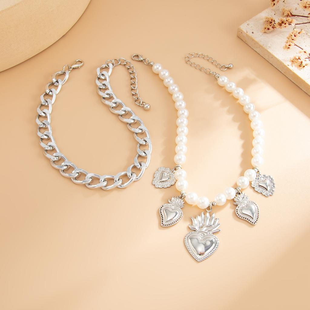 Summer Double-layer Love Heart Pendant Foot Anklet Chain Women Retro Creative Imitation Pearl Footchain Beach Jewelry