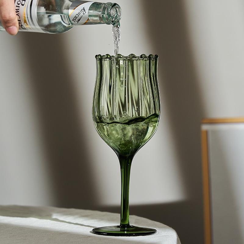Champagne Flute Barware Stemware Vintage Glass Drinkware Green Stemware Vintage Green Glassware Green Goblet Wine Glass