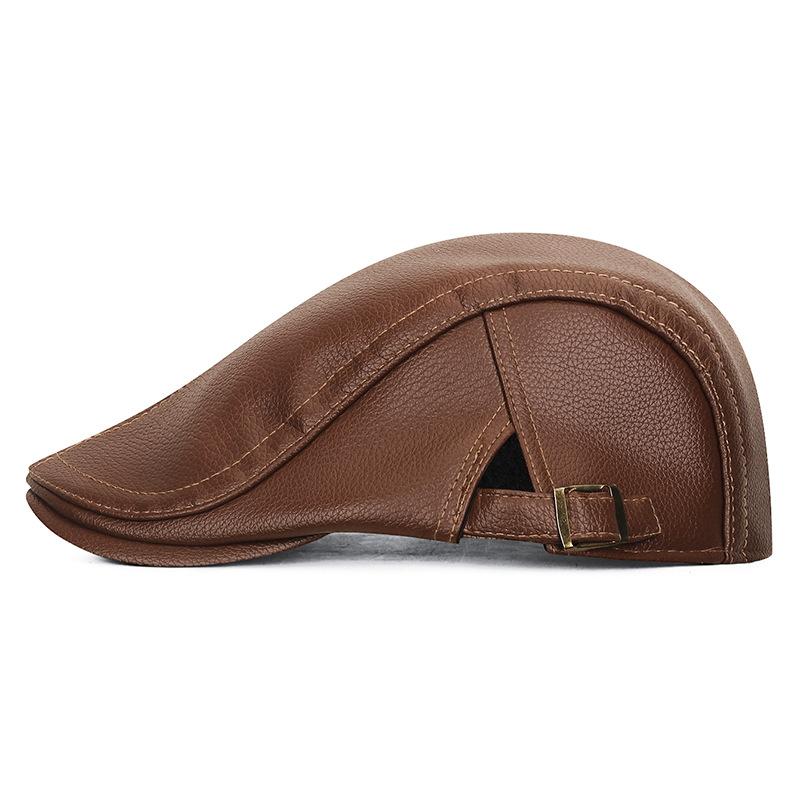 Herbst Winter Retro PU Vorwärtskappe Samt Warm Verstellbare Schirmmütze