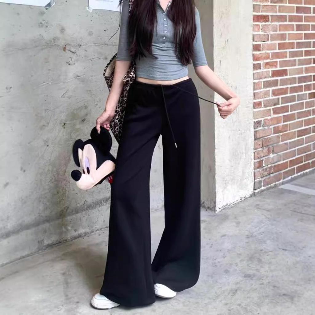 Women's Early Autumn Mid-Rise Drawstring Wide-Leg Sweatpants
