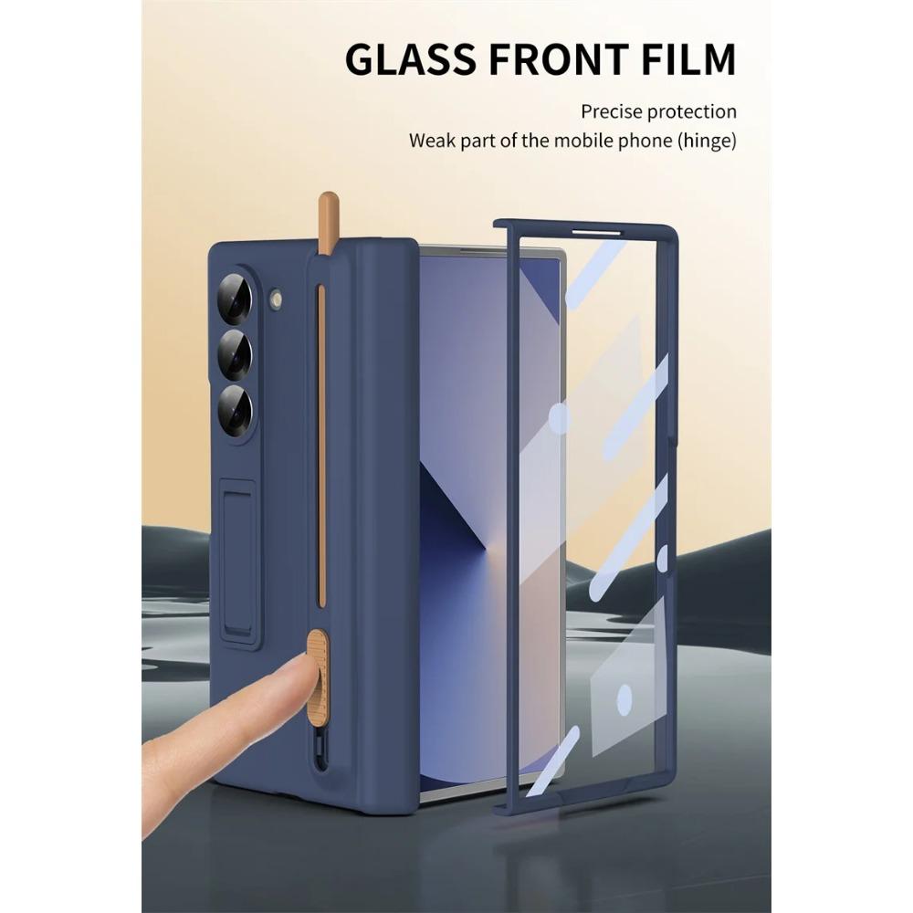 Original Hign Quality Hinge Case For Samsung Galaxy Z Fold 7 6 5 4 3 Touch Pen + Tempered Glass Film Protect Fold Kickstand Case