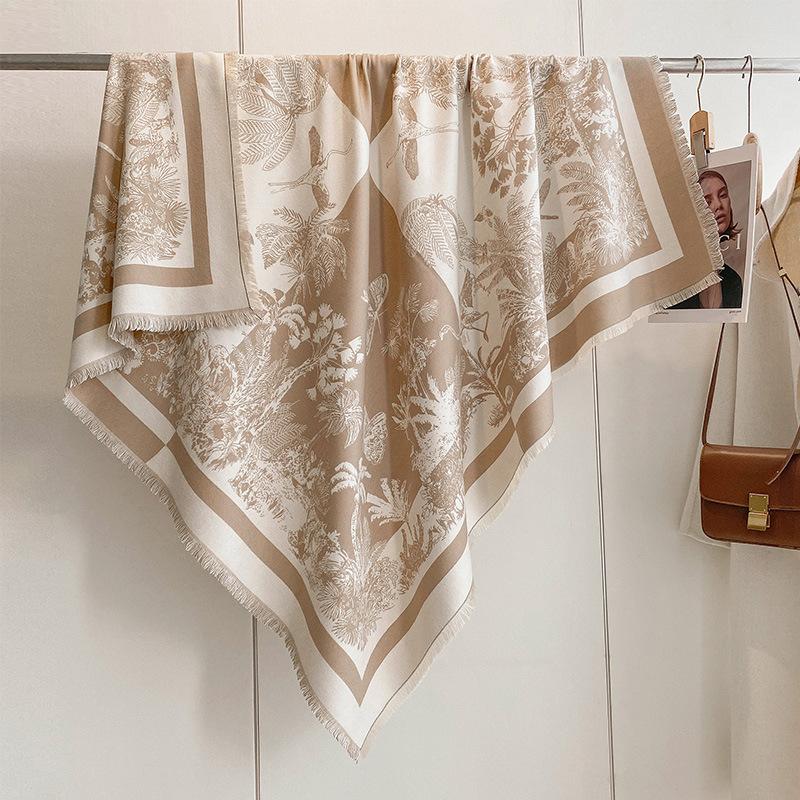 Retro Butterfly Insect Printing Imitation Cashmere Warm Scarf Women'S Fashion Elegant Air Conditioner Shawl Large Square Scarf