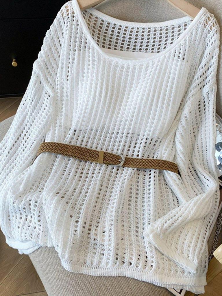 Spicy Girl Sexy Hollow-Out Long-Sleeve Knitted Sweater, 2025 Spring Collection - Loose Fit, Lightweight Women's Top