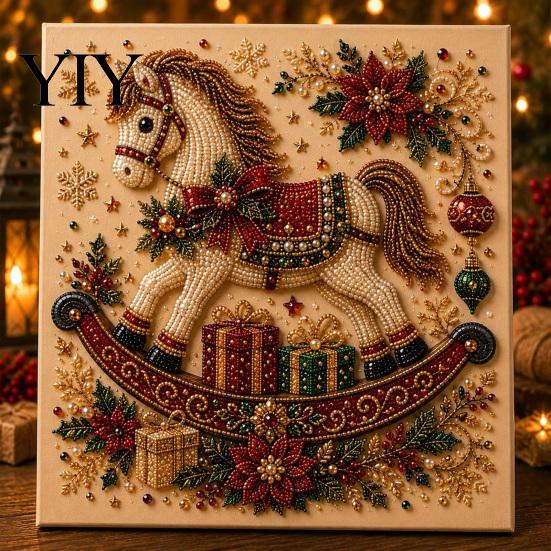 Detailed Resin Faux Diamond Kit Christmas Pearl Art Kit, 20x20cm Xmas Painting DIY Sparkling 3D Craft for Adults, Festive Wall Decor Unique