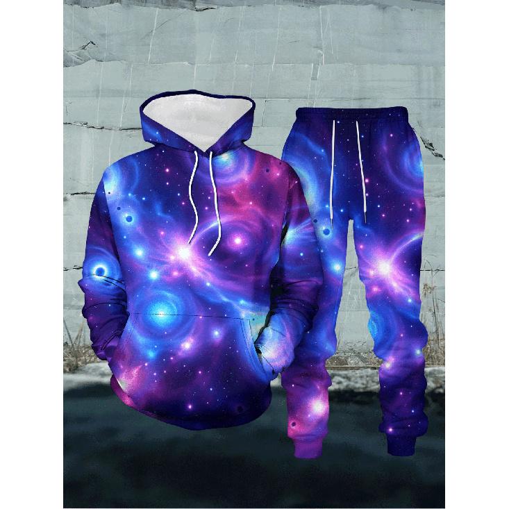 3D Nebula Vortex Printed Men S Casual Hoodie 2pcs Set S