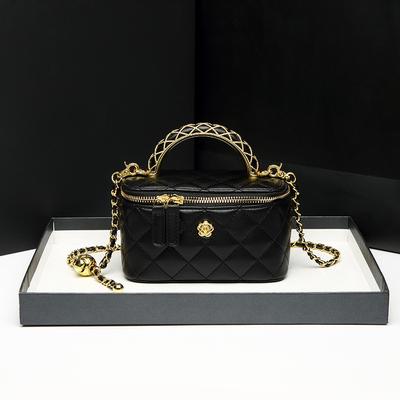 Niche Versatile Small Square Bag for Women  New Spring and Summer Crossbody Bag Mini Box Bag Gold Ball Chain Bag Mobile Phone Bag