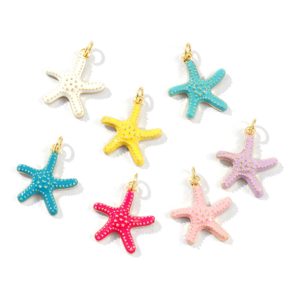 2 PCs Brass Ocean Jewelry Charms 18K Gold Plated Enamel Starfish Pendants For DIY Necklace Bracelet Jewelry Making 23mm X 18mm