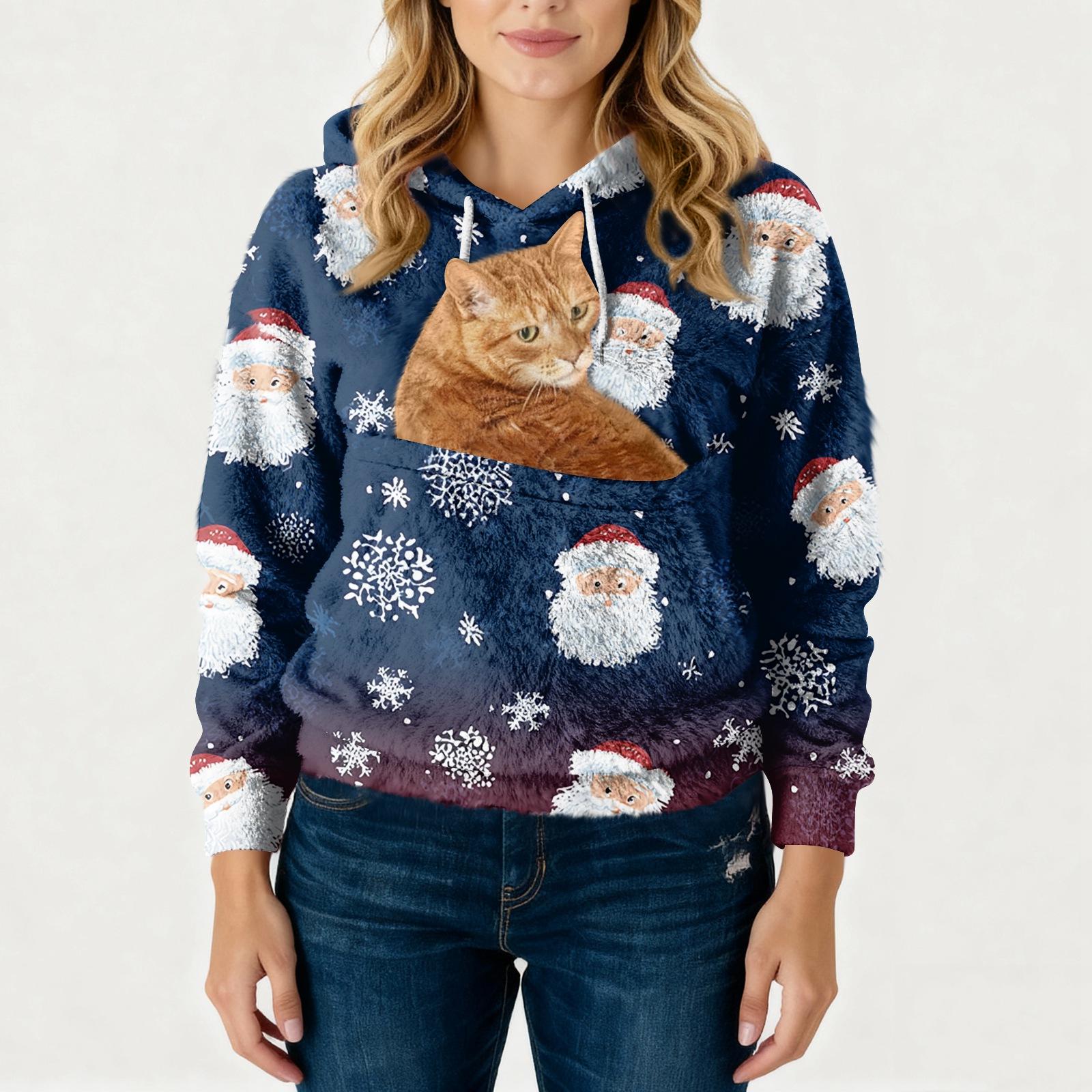 

Женская модная повседневная толстовка с капюшоном, на флисовой подкладке, с длинным рукавом, карманом и принтом L