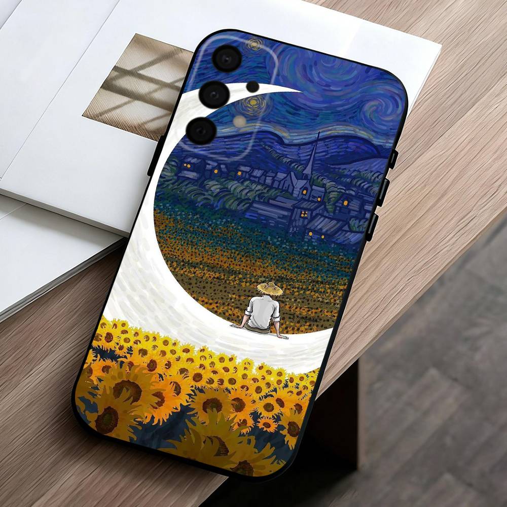 V-Van G-Gogh S-Starry Sunflowers Phone Case For Samsung Galaxy A73,A72,A71,A70,A53,A52,A51,Others Soft Black Cover