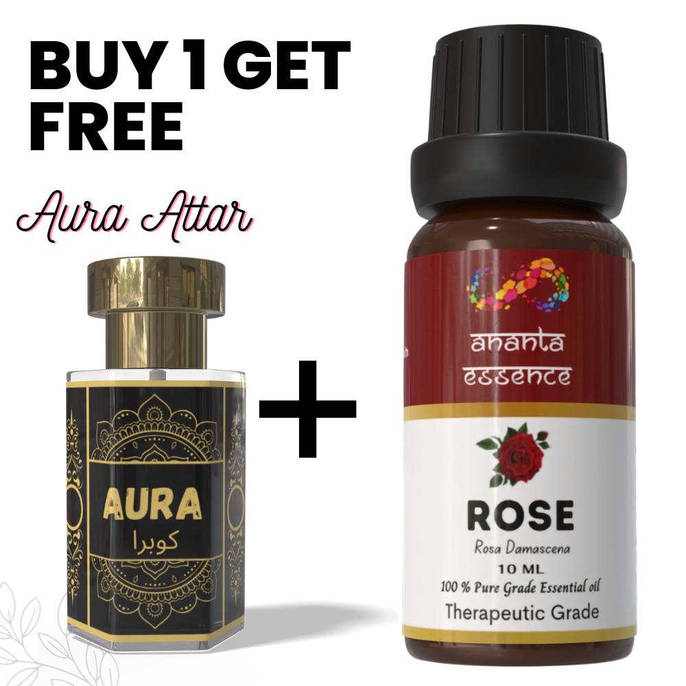 Rose 10 ml Essential Oil for Aromatherapy & Home Fragrance with Free 5 ml Aura Attar | Essential Oil for Diffuser