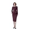 AD Ancora Women's Red Slim-Fit Round Neck Suit Jacket and Skirt Set - High-End Socialite Style for Professional Commute