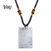 Rectangle Faux Gemstone Necklace Natural Crystal Pendant Necklace, Healing Energy Stone with Adjustable Adults Braided Rope, Polished Fake Jewelry for