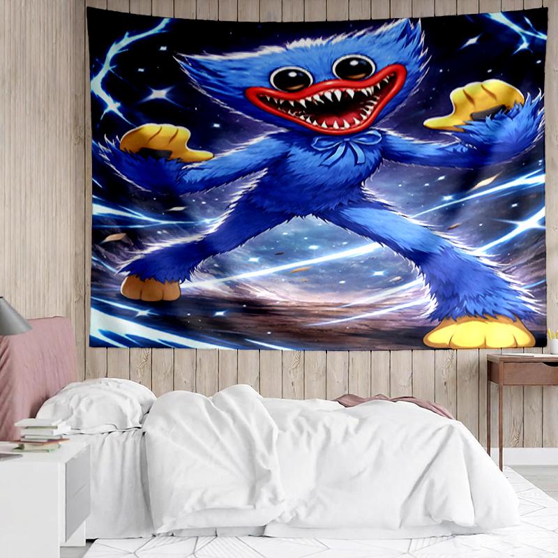Huggy Wuggy Print Tapestry, Backdrop, Easy Setup, Ideal for Bedroom, Office & Living Room, with Aesthetic Wall Hanging Decor.