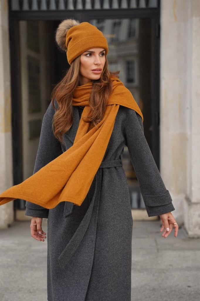 Women' Winter Woolen Hat Mustard Color Kamea-Chiru Natural Pompom