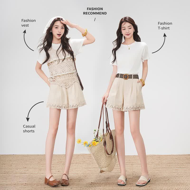 Women s Spliced Lace Trim Casual Shorts M