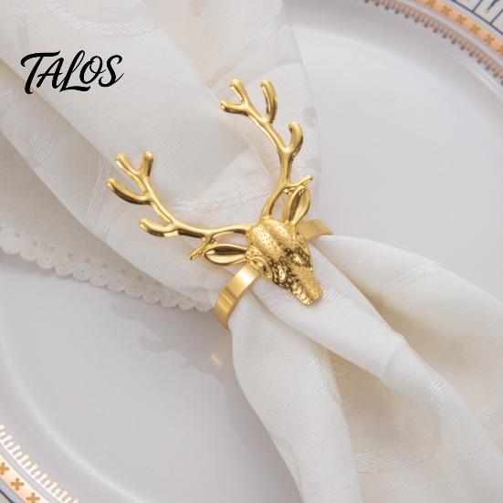 Elegant Wedding Table Accessories Christmas Deer Napkin Ring, Metal Elk Head Holder, Reusable Thanksgiving Decor Holiday Ring for Dining Winter Party