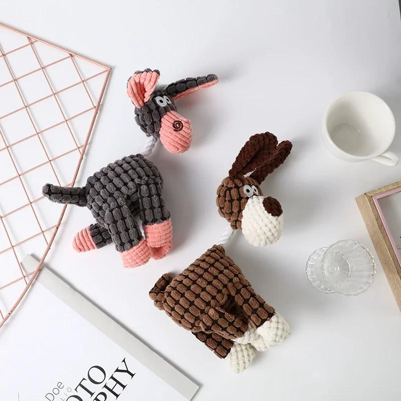 Cute Plush Dog Toy Funny Donkey Doll Animal Shape Bite Resistant Squeaky Tool Puppy Interactive Fluffy Supplies Birthday Gift