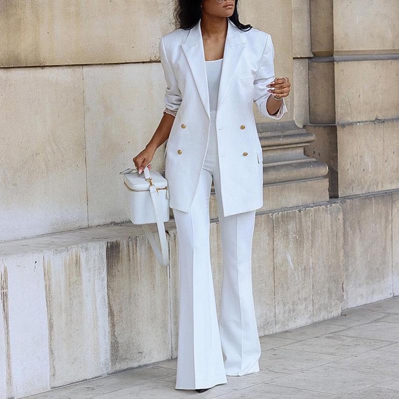 Women's Solid Color Casual Wide-Leg Pants & Suit Set